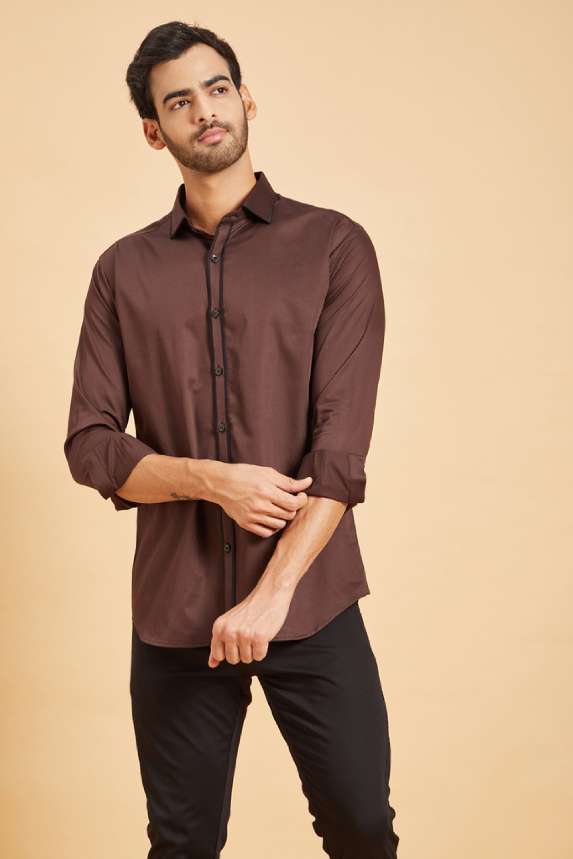 Men's Brown Color Brunette Pattern Shirt Full Sleeves Casual Shirt - Hilo Design