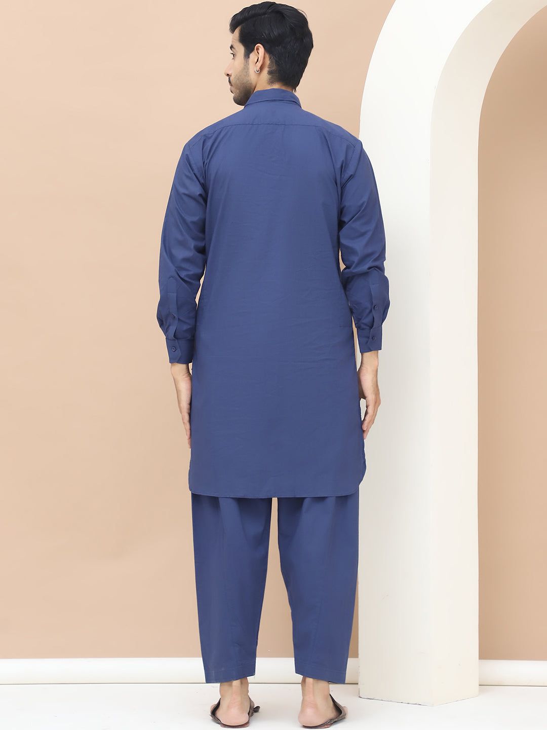 Men's  Blue Cotton Solid Kurta Set - Grage