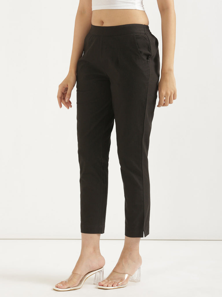 Women's 100% Cotton Everyday Wear Cotton Black Trouser