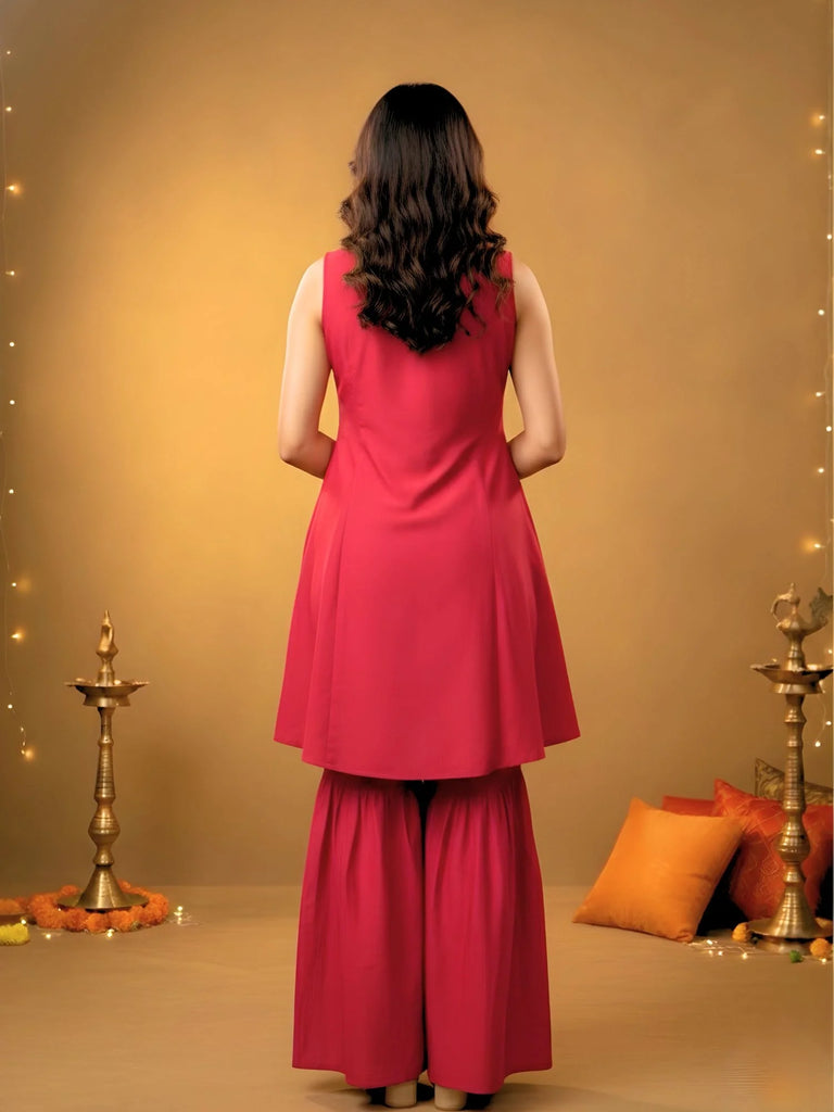 Women's Red silk Flared Sharara Set