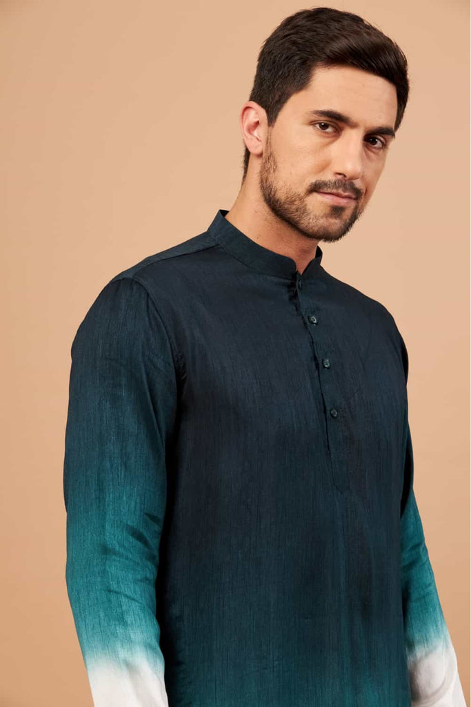 Men's Green Color Leonine Kurta - Lion Embroidery Silk