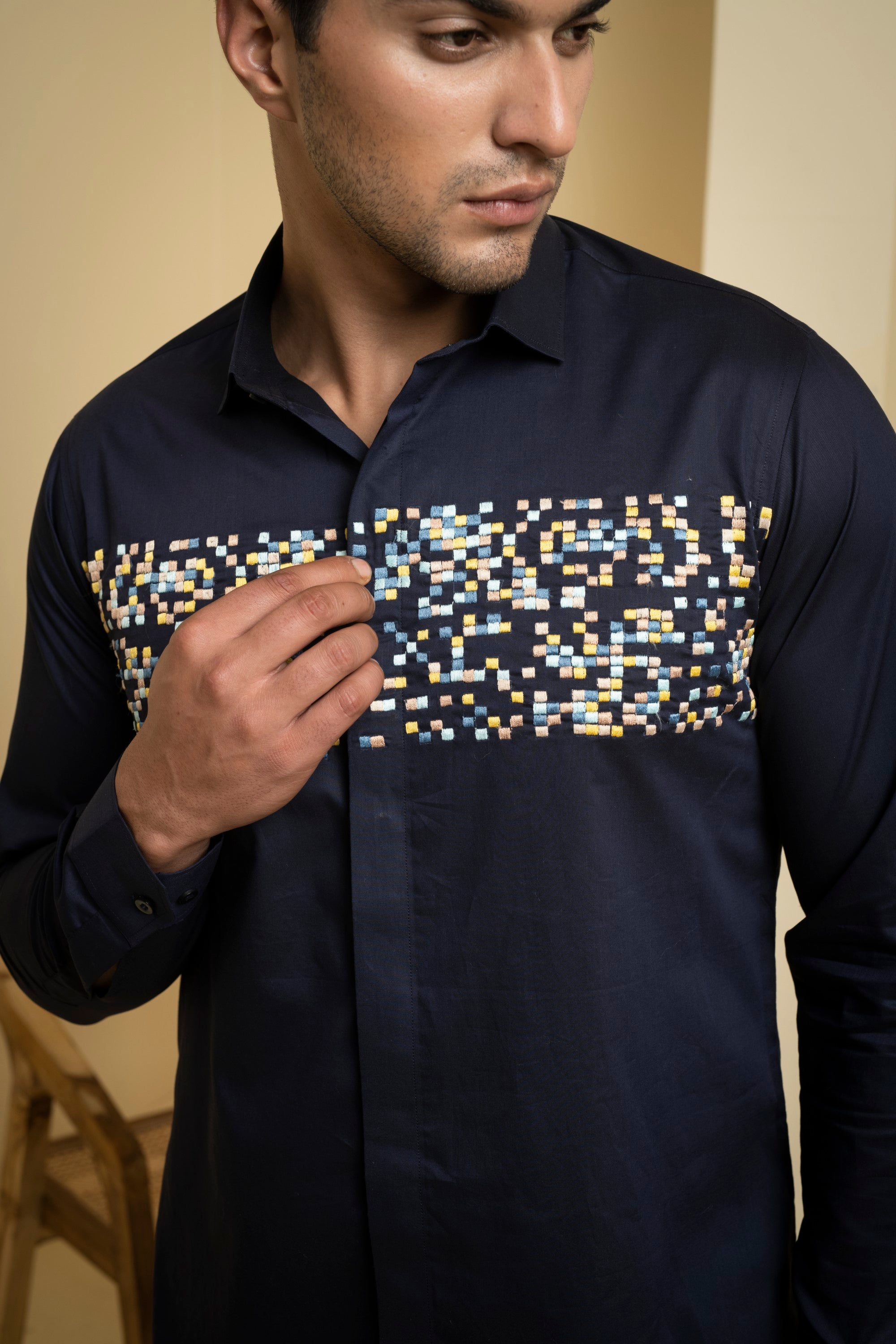Men's Navy Blue Color Mont Full Sleeves Shirt - Hilo Design