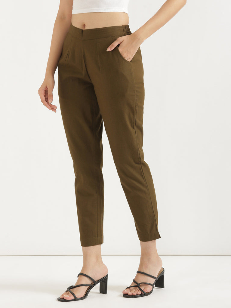 Women's 100% Cotton Everyday Wear Cotton Cht Green Trouser
