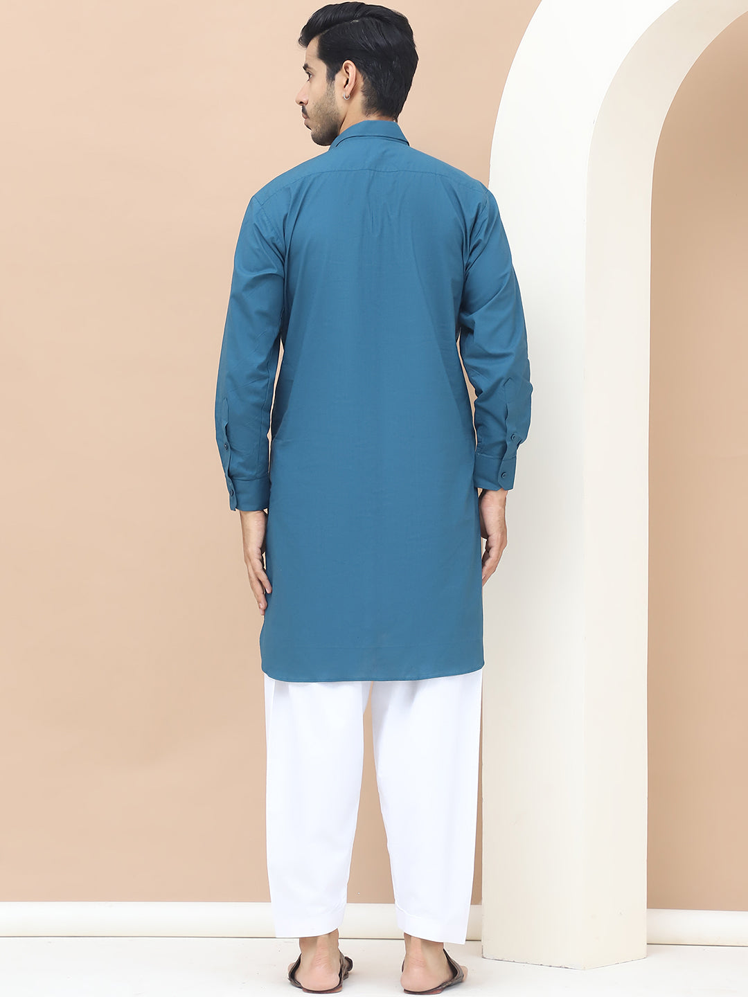 Men's  Teal Cotton Solid Kurta Set - Grage