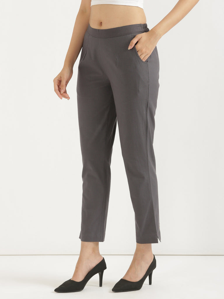 Women's 100% Cotton Everyday Wear Cotton Grey Trouser