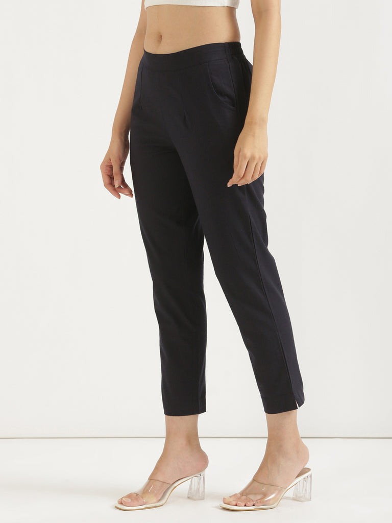 Women's 100% Cotton Everyday Wear Cotton Navy Blue Trouser