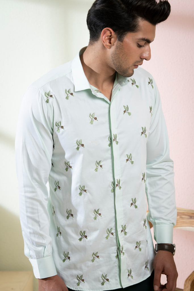 Men's Light Green Color Birdie Full Sleeves Shirt