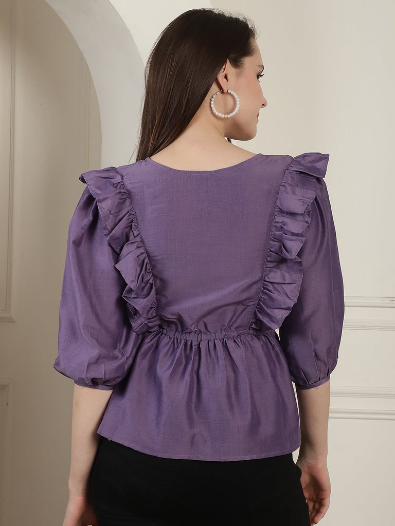 Women's Purple Solid Women's Top With Frills