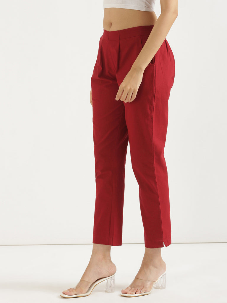 Women's 100% Cotton Everyday Wear Cotton Red Trouser