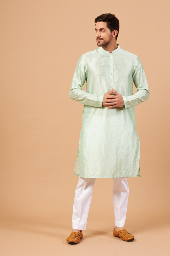 Men's Pastel Green Colorpalin Kurta Falling Raw Silk