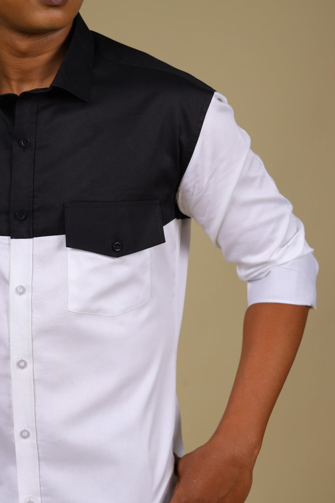 Men's Black & White Color Blant Croma Shirt Full Sleeves Casual Shirt