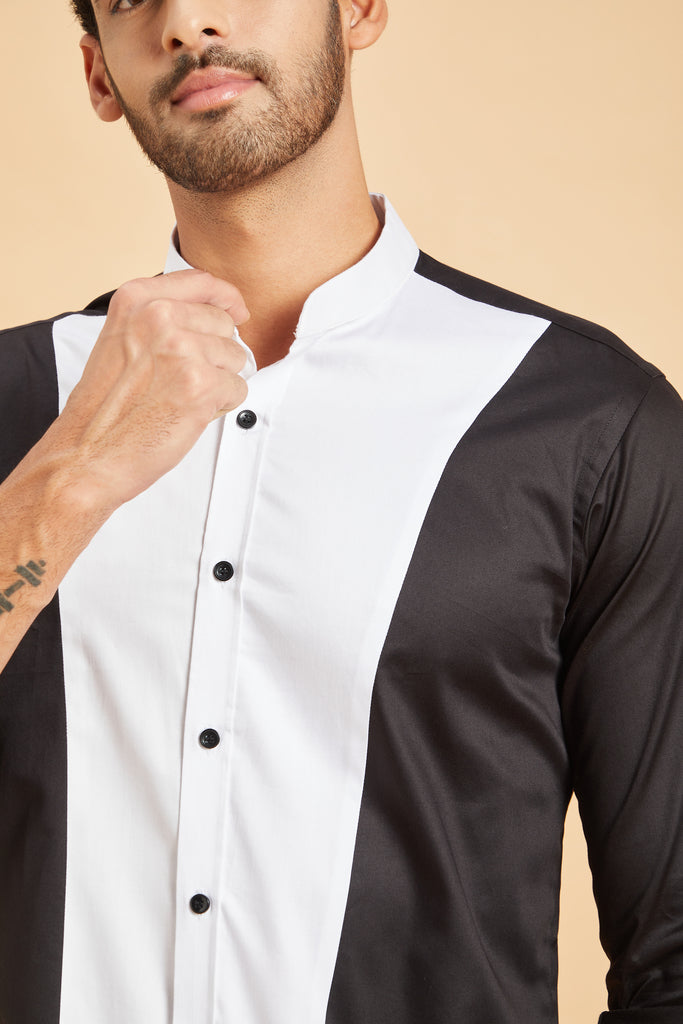 Men's Black & White Color Clear Cut Pattern Shirt Full Sleeves Casual Shirt