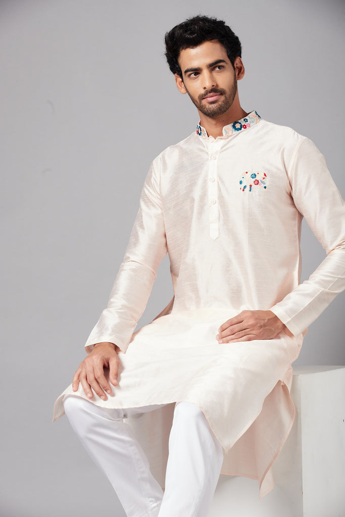 Men's Cream Color Gajanan Basik Kurta Cotton