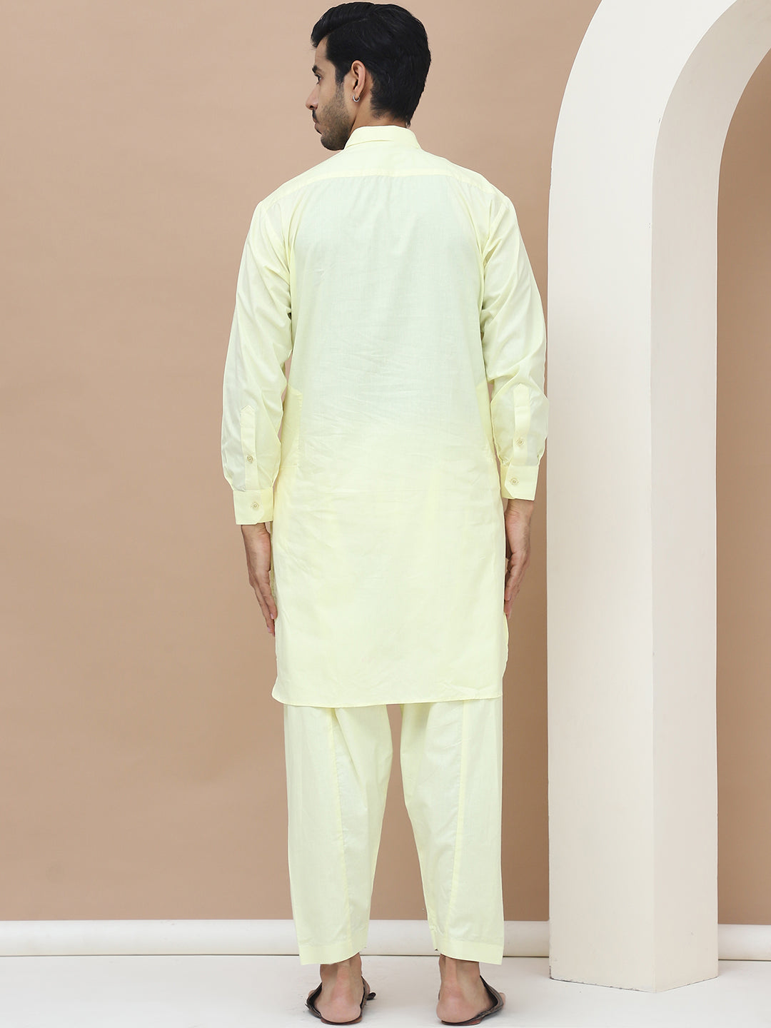 Men's  Lime Cotton Solid Kurta Set - Grage