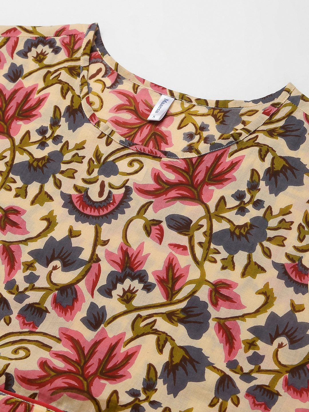 Women's Beige Printed Cowl Belt Cotton Dress