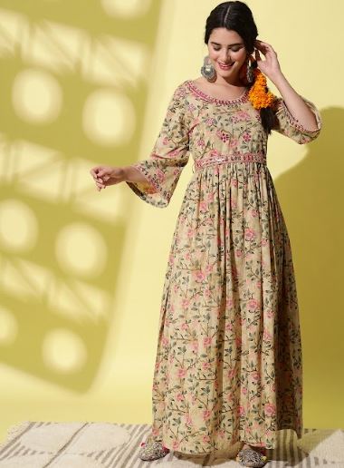Women's H & N Floral Printed Anarkali Kurta