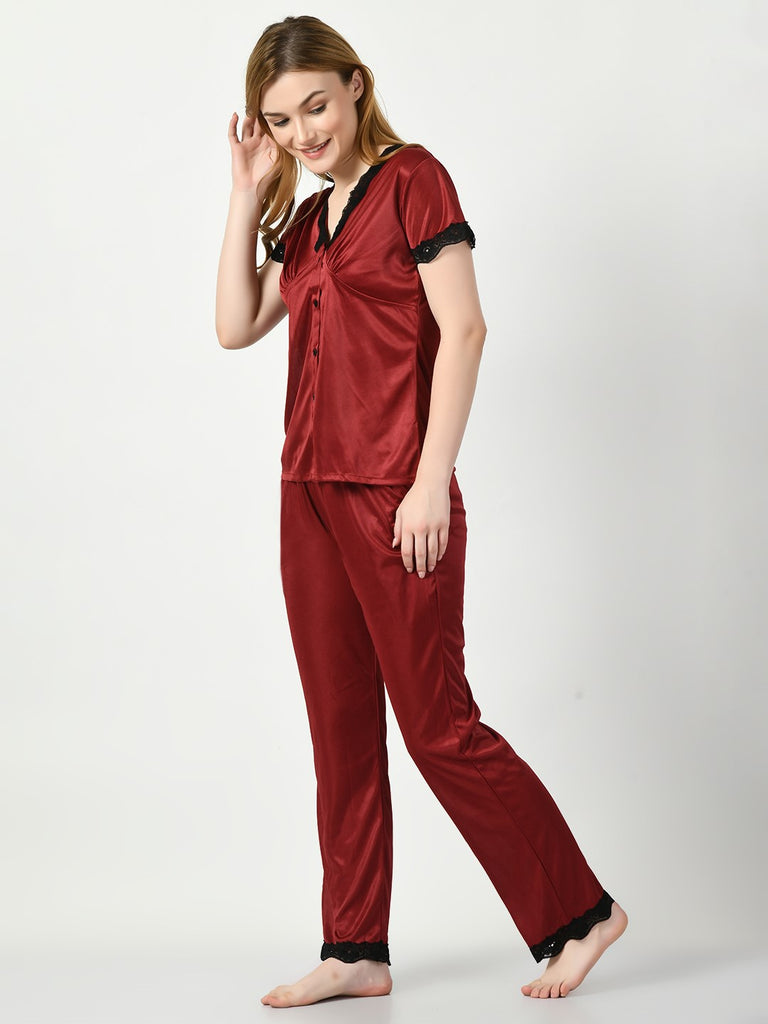Women's Satin Maroon Nightdress