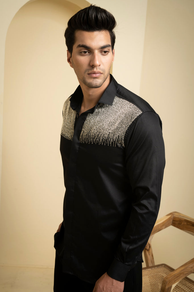 Men's Black Color Glare Full Sleeves Shirt