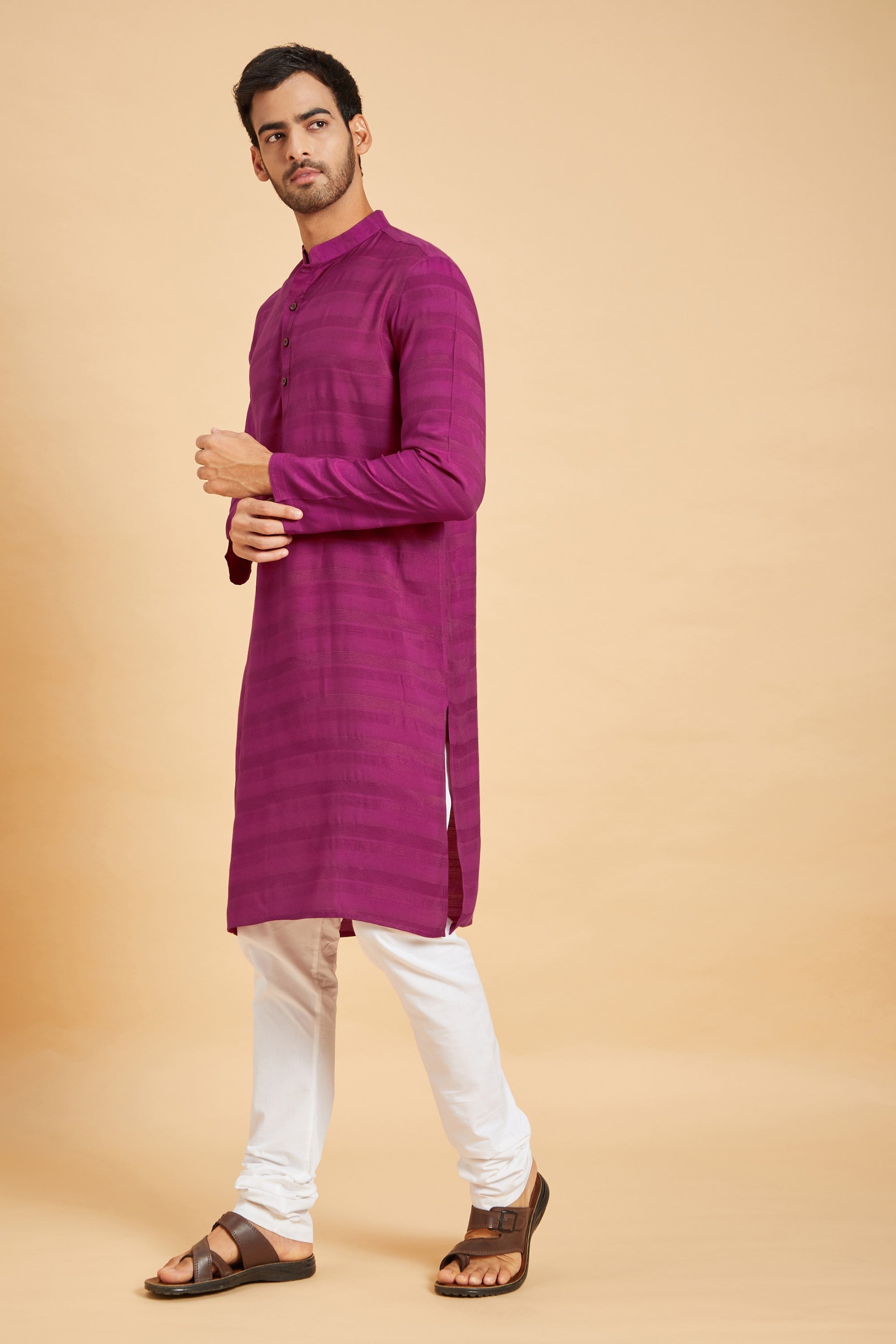 Men's Purple Color Amaranth Basik Kurta Jacquard - Hilo Design