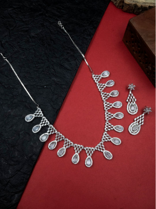 Women's Fashionable Cubic Zirconia Multi Tear Drop Necklace Set for Parties