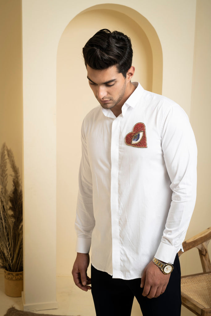 Men's White Color Redert Full Sleeves Shirt