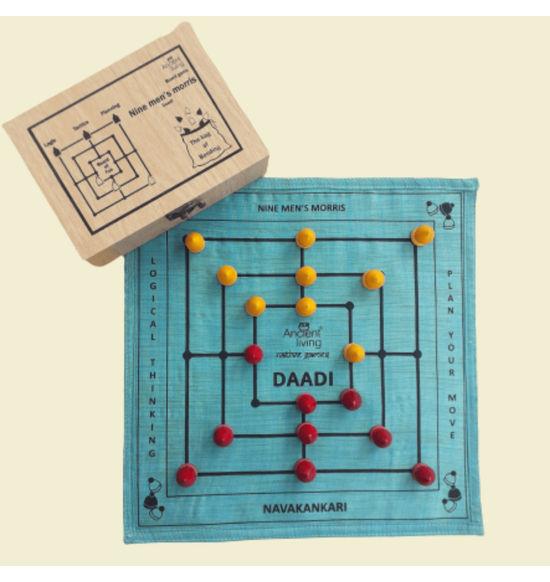 Daadi game / Navakankari / Nine men's morris board game (Crafted in Jabalpur Silk)
