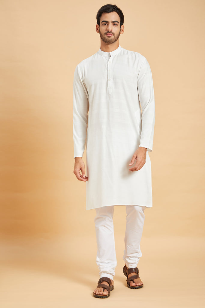 Men's White Color Whey Basik Kurta Jacquard