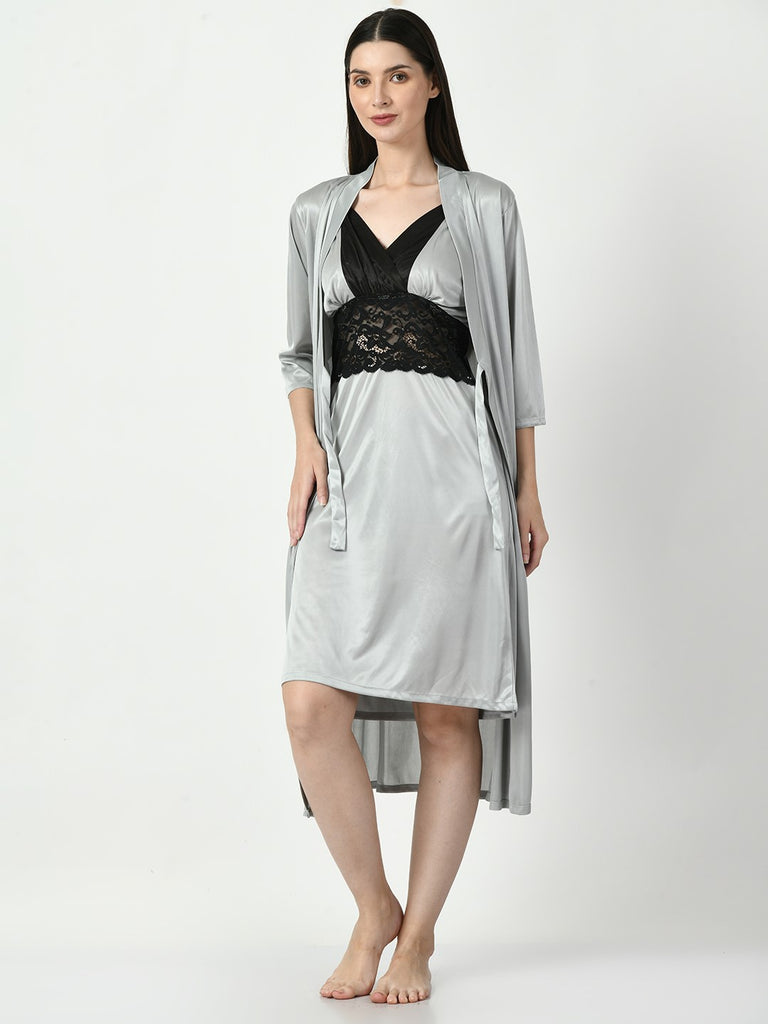 Women's Satin Grey Nightdress