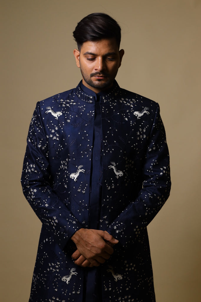 Men's Blue Color Indo-Western Suit