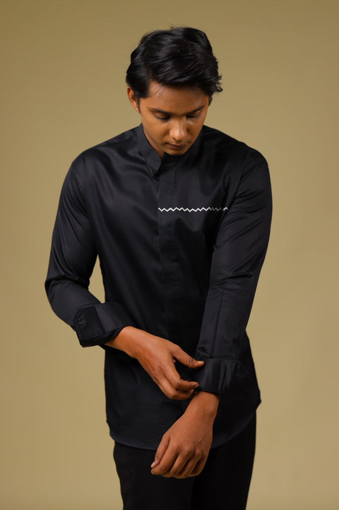Men's Black Color Black Vague Full Sleeves Casual Shirt