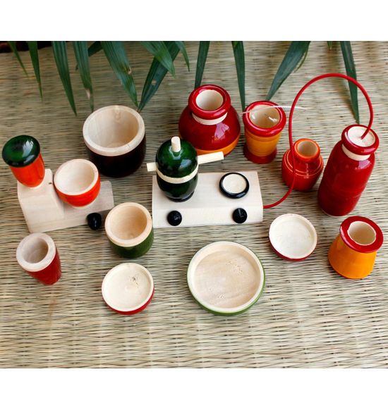 Eco -friendly Kitchen Set for Boys and Girls - Hand painted in Natural Colors