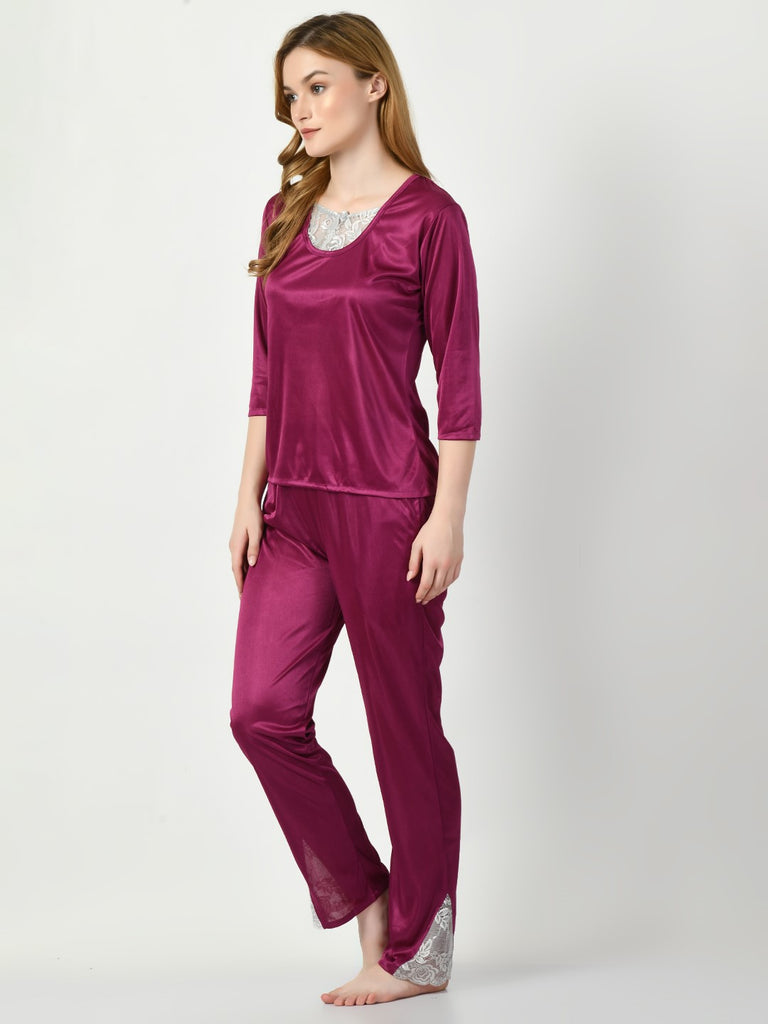 Women's Satin Magenta Nightdress