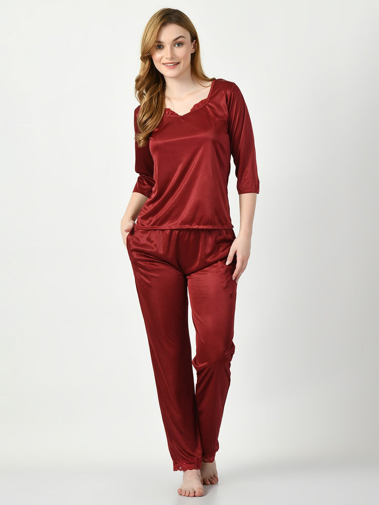 Women's Satin Maroon Nightdress