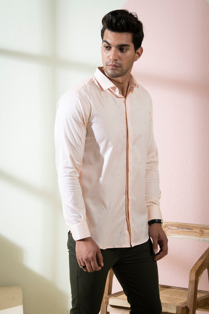 Men's Peach Color Stamo Full Sleeves Shirt