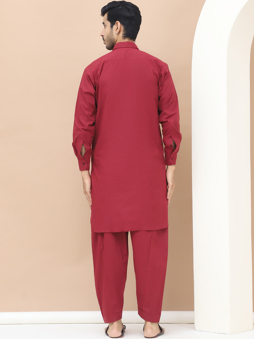 Men's  Maroon Cotton Solid Kurta Set - Grage