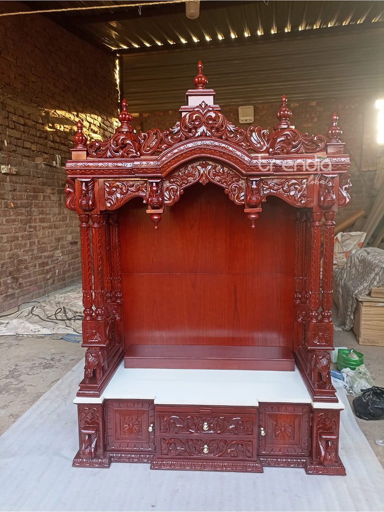 Hand-Carved Pure Teak Wood Pooja Mandir for Home