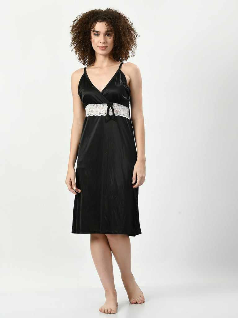 Women's Satin Black Nightdress