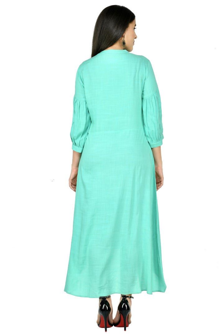 Women's Sea Green Cotton Rayon Embroidery Kurta Set - Joban Fashion