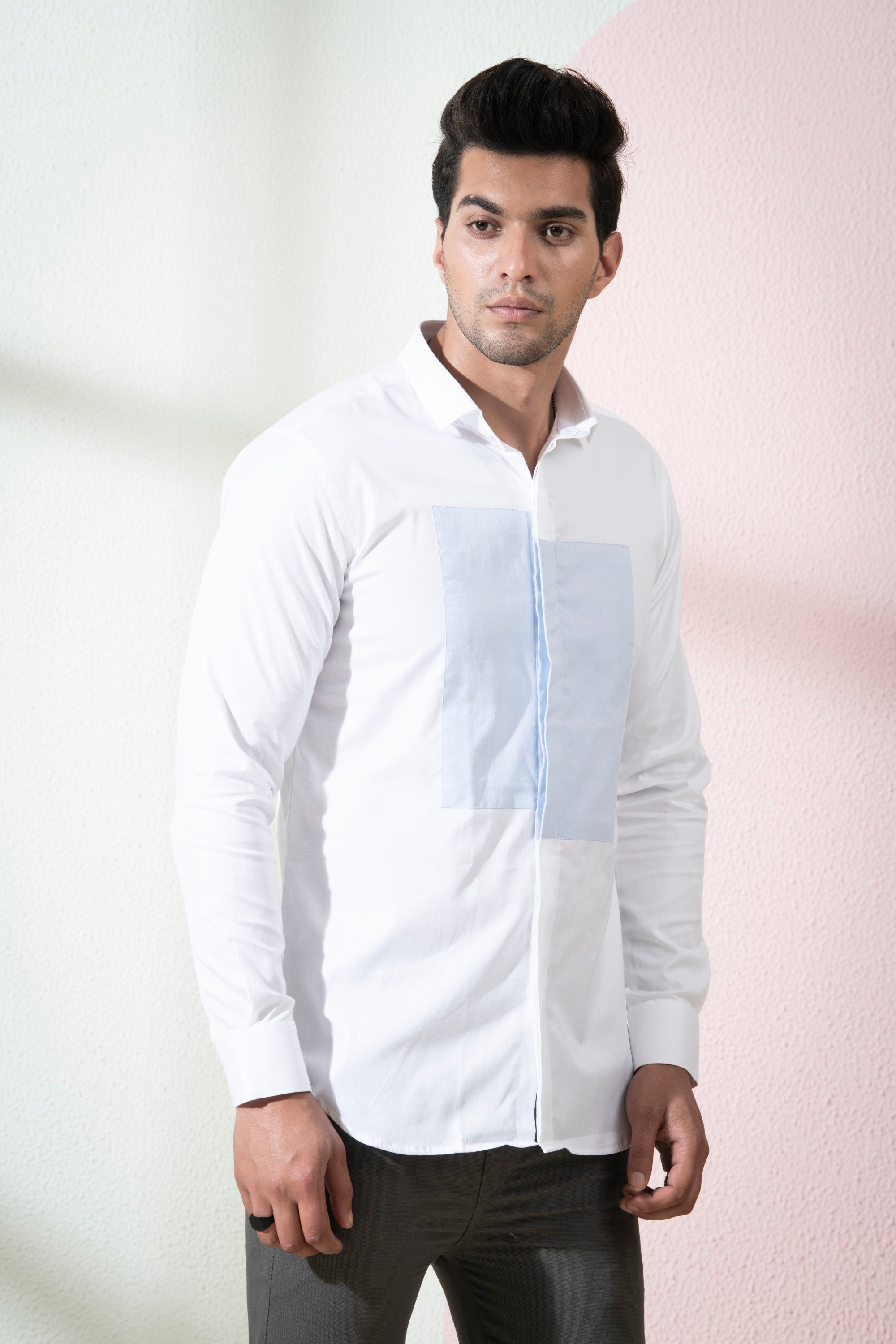 Men's White & Light Blue Color Blix Full Sleeves Shirt - Hilo Design