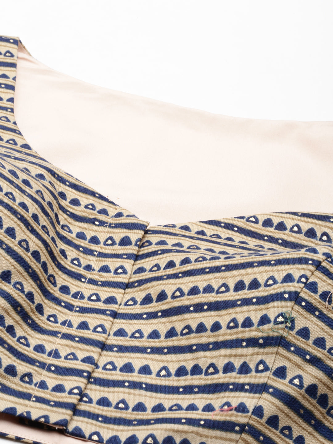 Women's Navy Blue-Toned Cotton Silk Applied Foil And Tribal Pattern Print Readymade Blouse - Royal Dwells