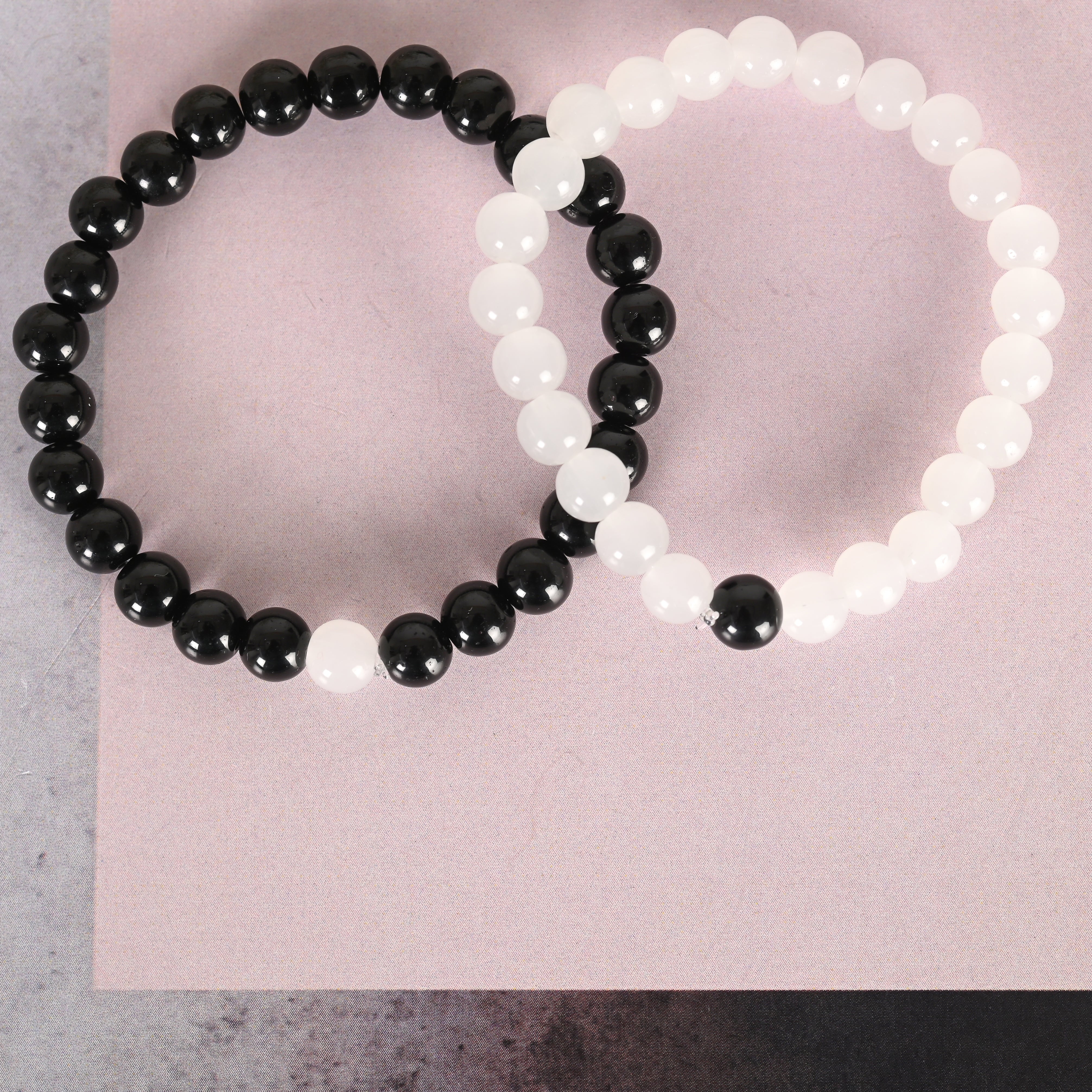 Unisex White & Black Marbel Crystal Elasticated Bracelet