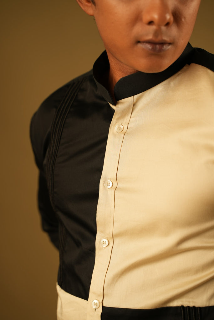 Men's Black & Beige Color Creak Checks Shirt Full Sleeves Casual Shirt