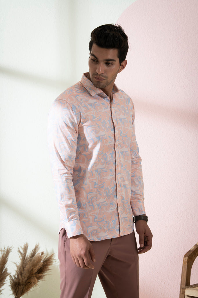 Men's Peach & Blue Color Scott Full Sleeves Shirt