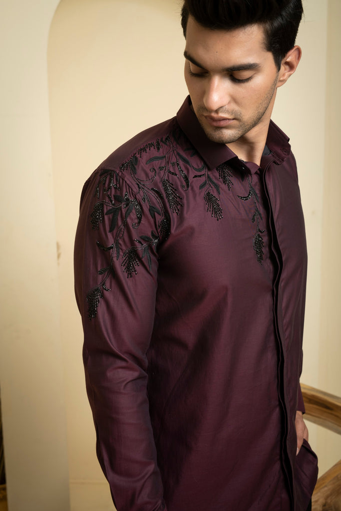 Men's Burgundy Color Daze Full Sleeves Shirt