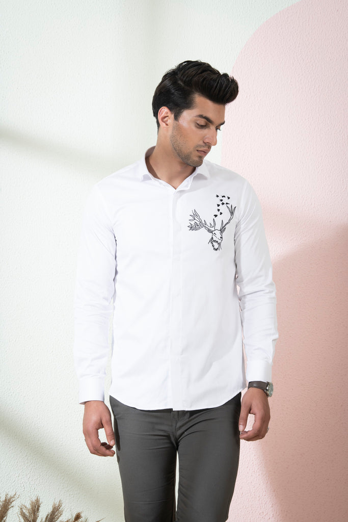 Men's White Color Bianco Reindeer Shirt Full Sleeves Casual Shirt