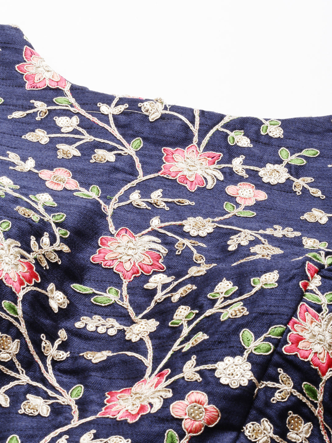 Women's Navy Blue-Toned Pure Silk Embroidery Work Readymade Blouse - Royal Dwells
