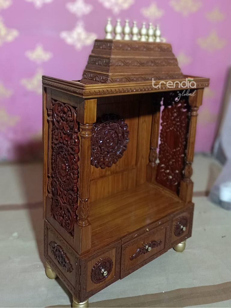 Pure Teak Wood Pooja Mandir with Storage