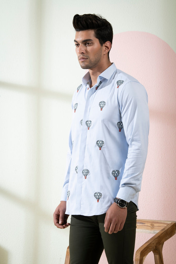 Men's Light Blue Color Float Full Sleeves Shirt