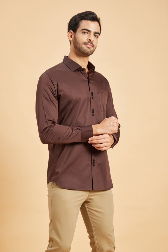 Men's Brown Color Browned Pattern Shirt Full Sleeves Casual Shirt