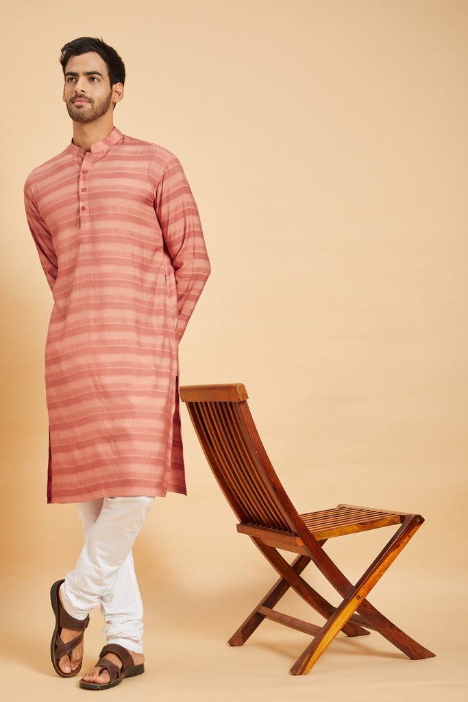 Men's Peach Color Preach Basik Kurta Jacquard